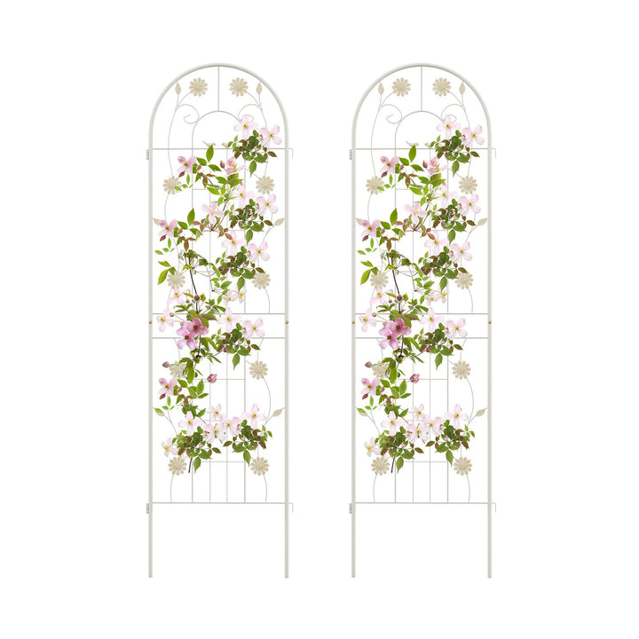 2 Pack 220 cm x 50 cm Metal Garden Trellis for Climbing Plants-White - TidySpaces