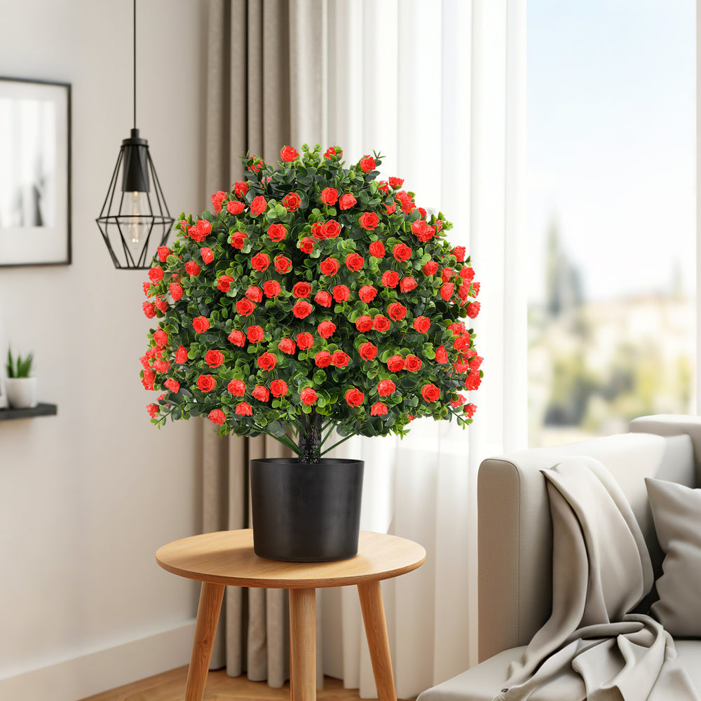2 Pack Artificial Rose Topiary Ball Tree Faux Shrub Bushes-Red - TidySpaces