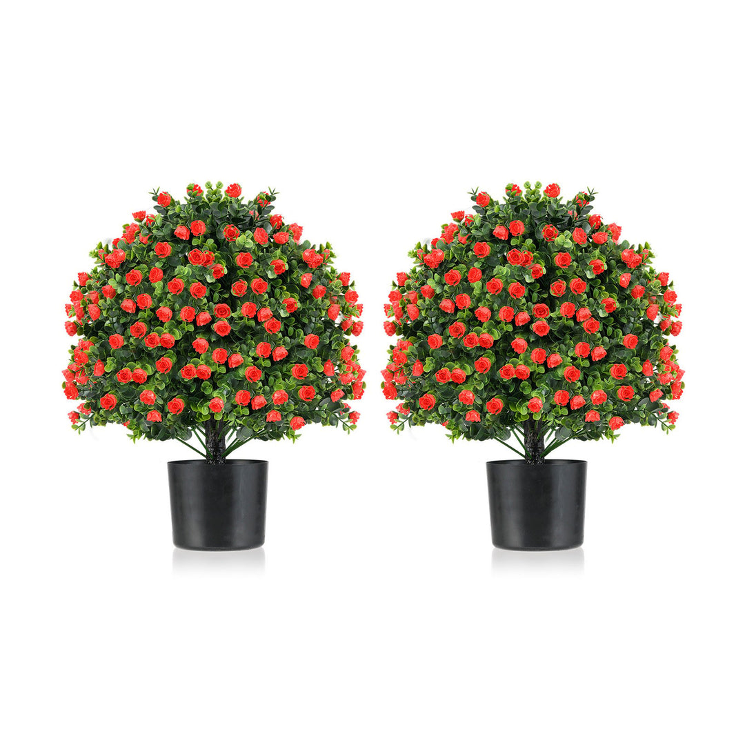 2 Pack Artificial Rose Topiary Ball Tree Faux Shrub Bushes-Red - TidySpaces