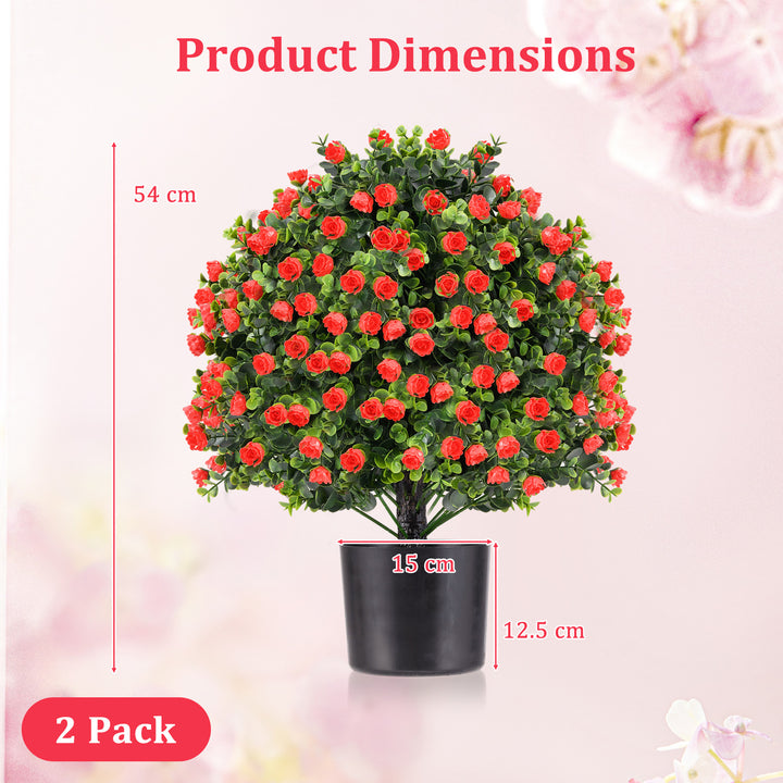 2 Pack Artificial Rose Topiary Ball Tree Faux Shrub Bushes-Red - TidySpaces