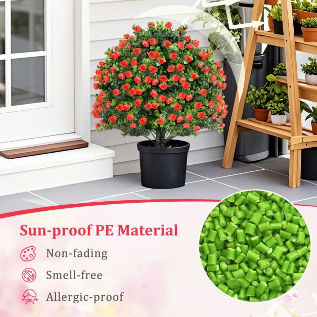 2 Pack Artificial Rose Topiary Ball Tree Faux Shrub Bushes-Red - TidySpaces