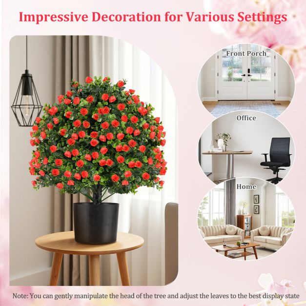 2 Pack Artificial Rose Topiary Ball Tree Faux Shrub Bushes-Red - TidySpaces