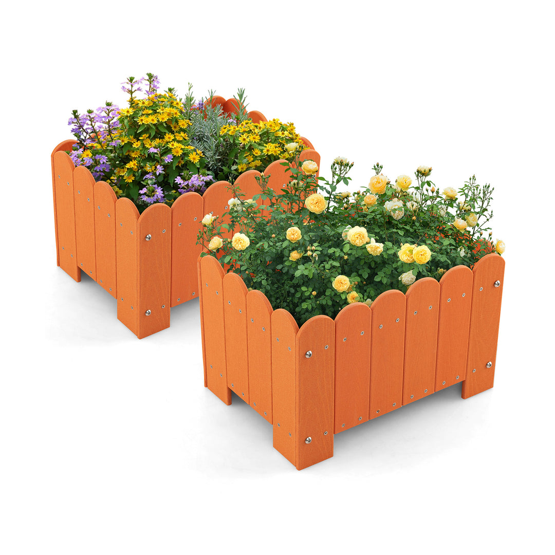 2 Pack Rectangular Planter Box HDPE Flower Pot with Drainage Gaps