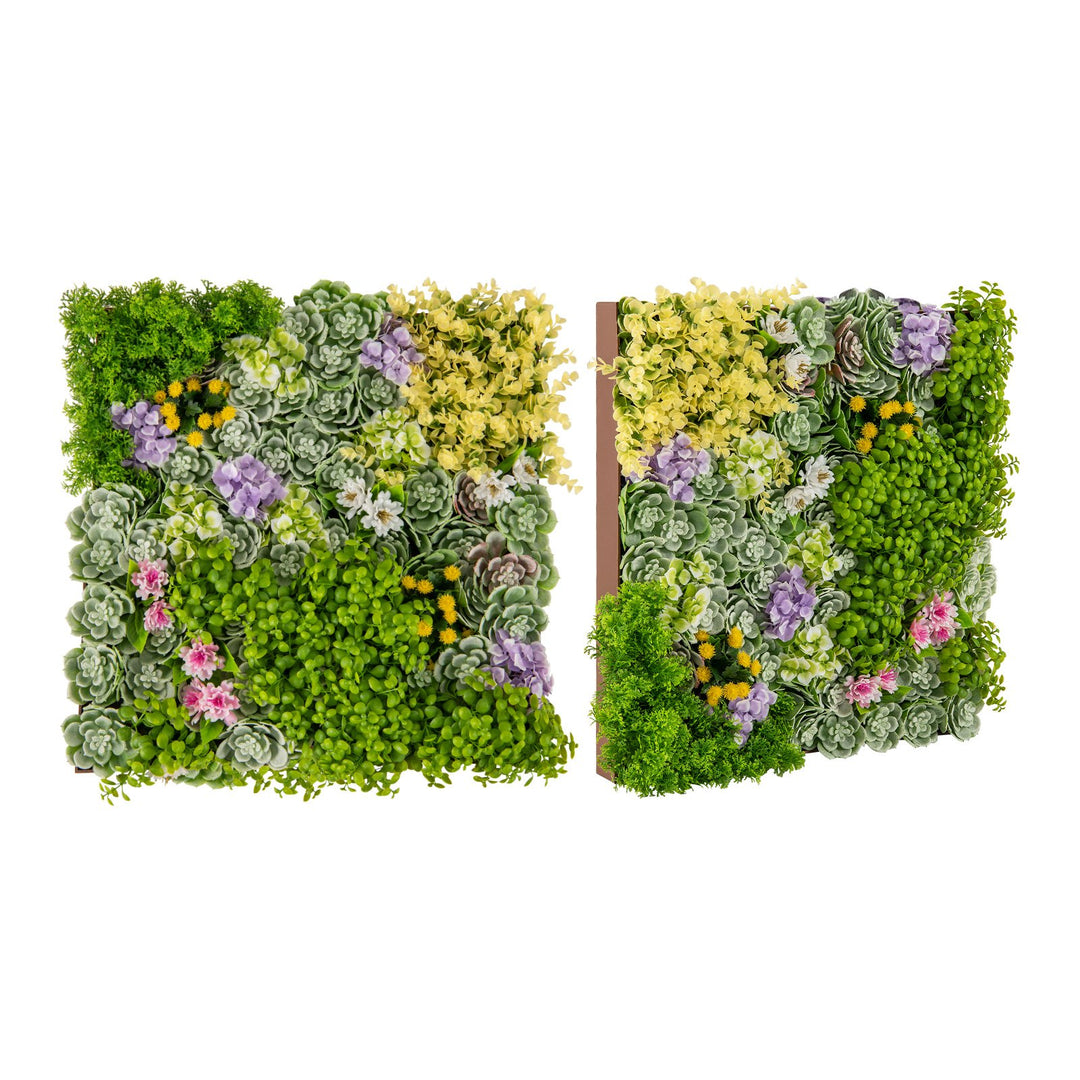 2 Pack Square Framed Artificial Foliage Wall Art with 10 Types of Mixed Faux Plants - TidySpaces