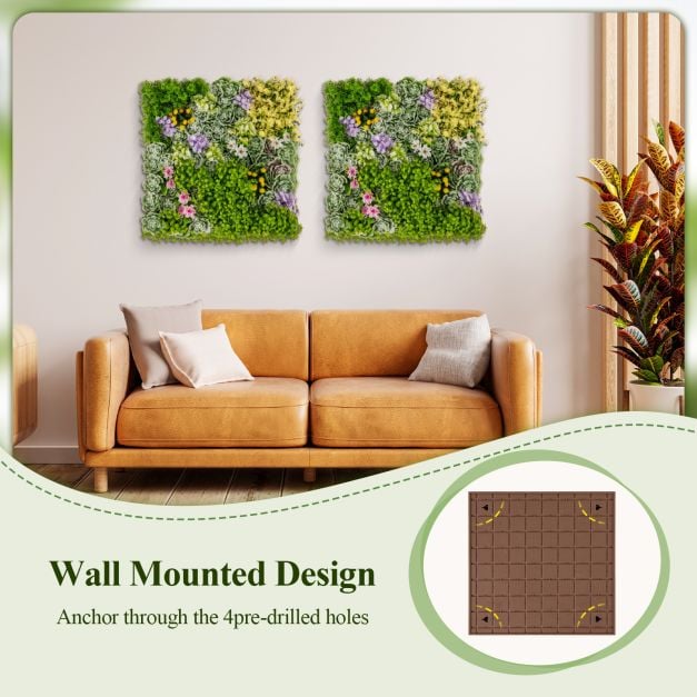 2 Pack Square Framed Artificial Foliage Wall Art with 10 Types of Mixed Faux Plants