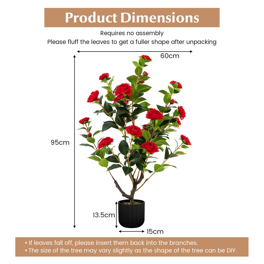 95cm Artificial Camellia Tree with Flowers and Rain-Flower Pebbles