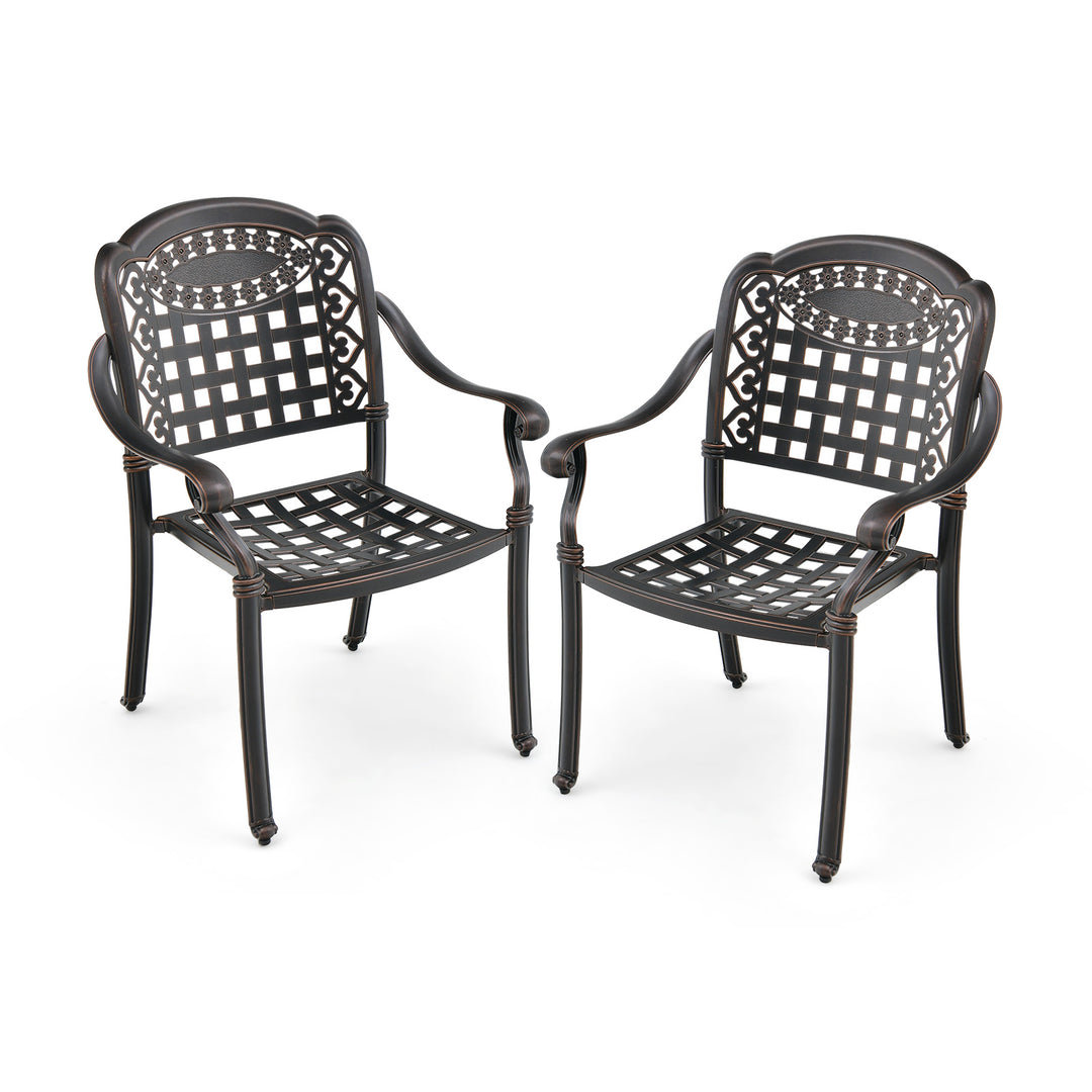 Cast Aluminum Patio Chairs Set of 2 Dining Stackable Outdoor Bronze - TidySpaces