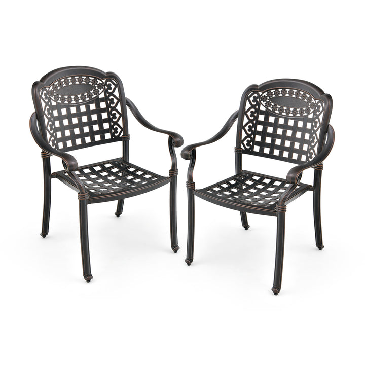 Cast Aluminum Patio Chairs Set of 2 Dining Stackable Outdoor Bronze - TidySpaces