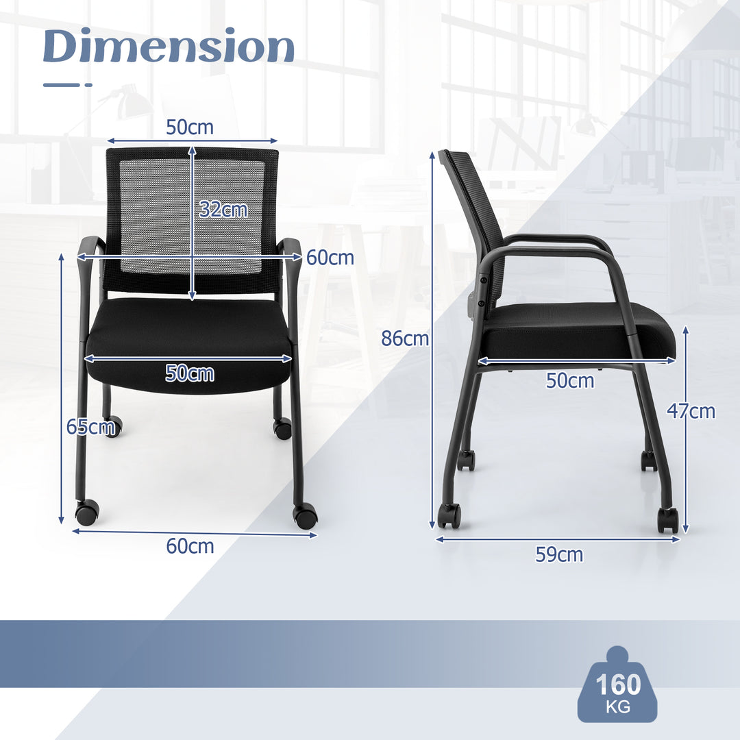 2 Pieces Office Guest Chairs on Wheels-Black - TidySpaces