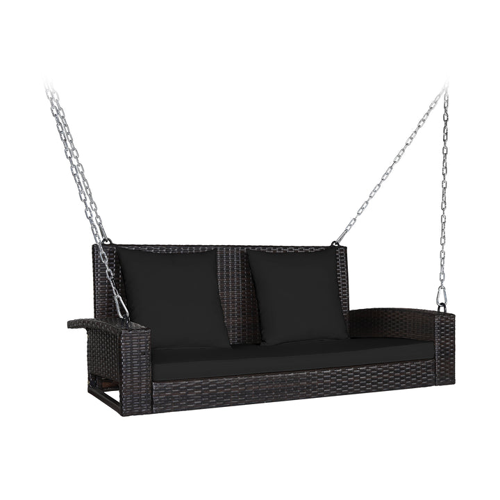 2 Seat Patio Rattan Porch Swing with Two Solid Steel Chains