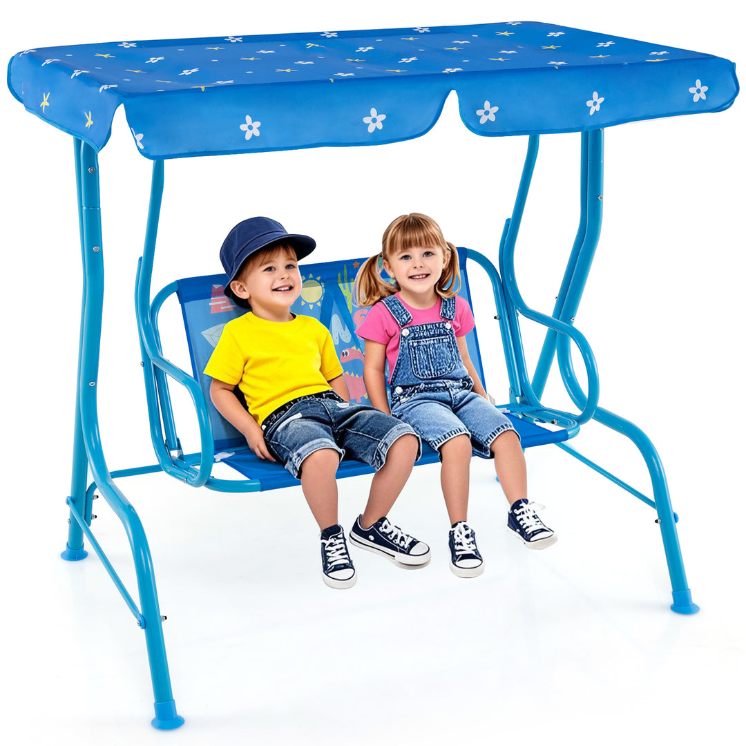 2-Seater Kids Patio Swing Chair with Adjustable Canopy and Safety Belt