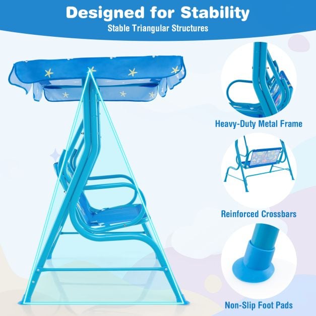2-Seater Kids Patio Swing Chair with Adjustable Canopy and Safety Belt