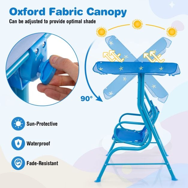 2-Seater Kids Patio Swing Chair with Adjustable Canopy and Safety Belt