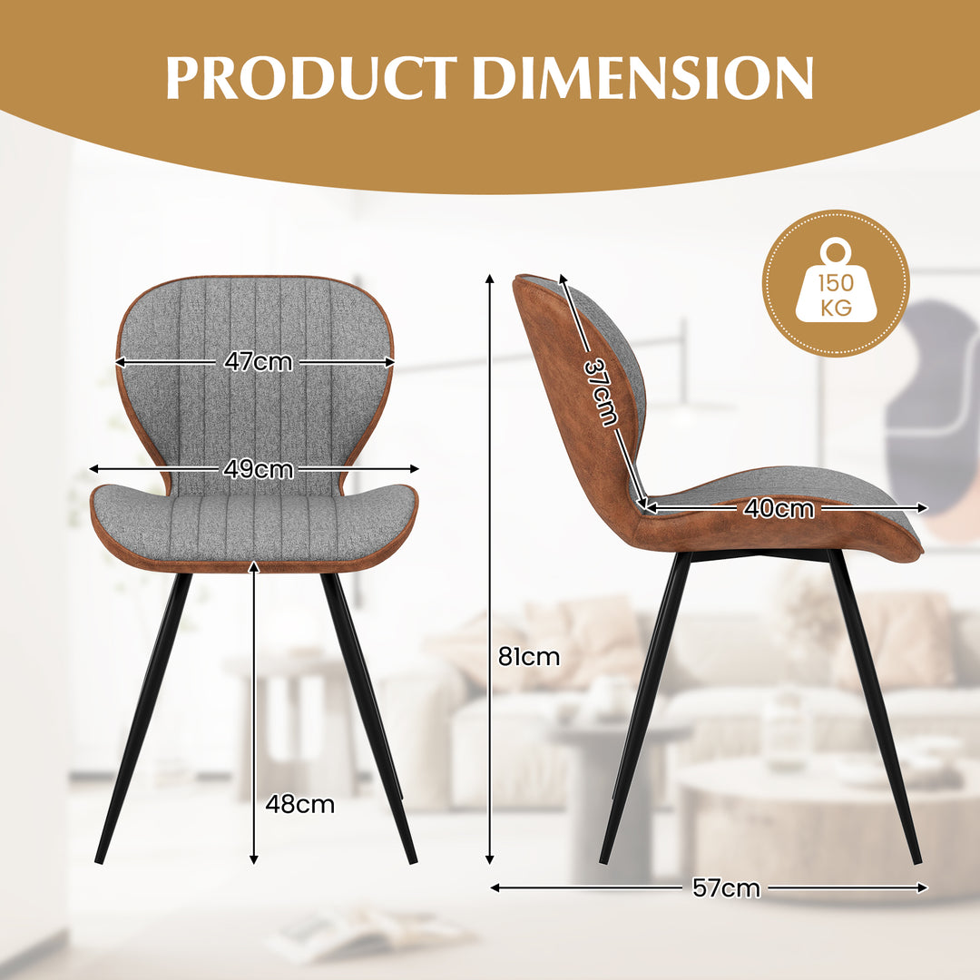 2 Set Armless Dining Chair Modern Accent Chairs with Curved Backrest - TidySpaces