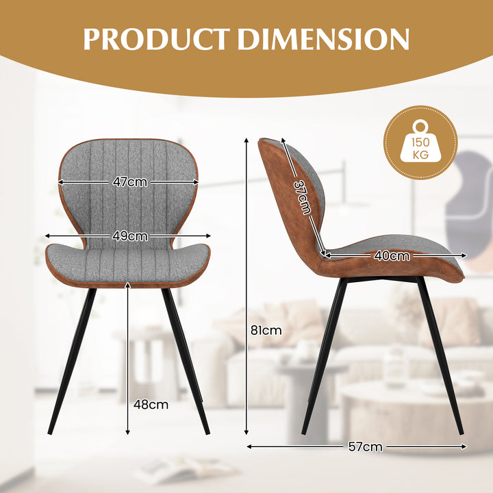 2 Set Armless Dining Chair Modern Accent Chairs with Curved Backrest - TidySpaces