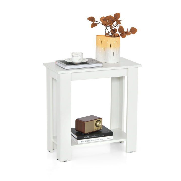2 Tier End Table with Storage Shelf for Small Spaces White - TidySpaces