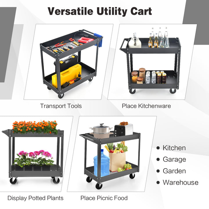 2 Tiers Tool Trolley with Handle and 4 Wheels - TidySpaces