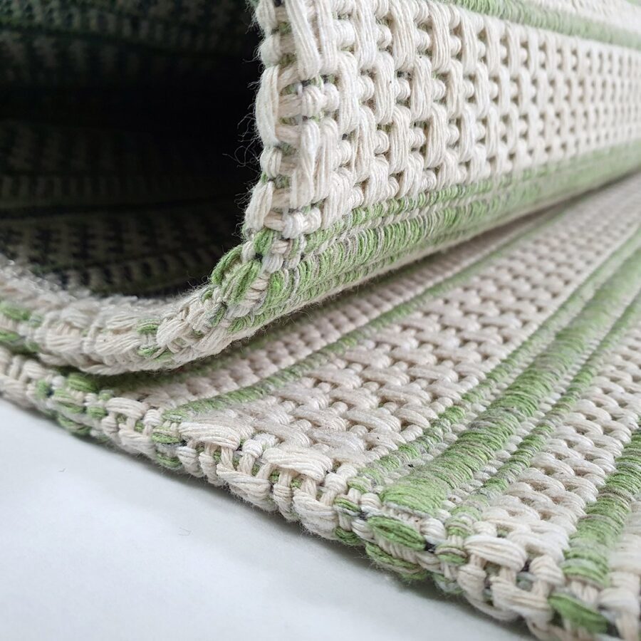 Cotton Rug Green Cream Striped - TidySpaces