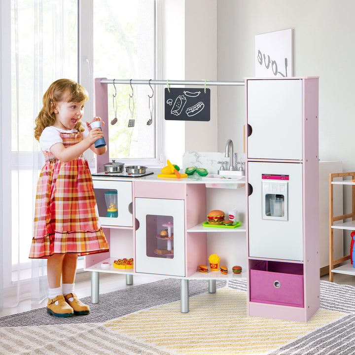 2-in-1 Kids Kitchen and Market Double-sided Play Kitchen-Pink - TidySpaces