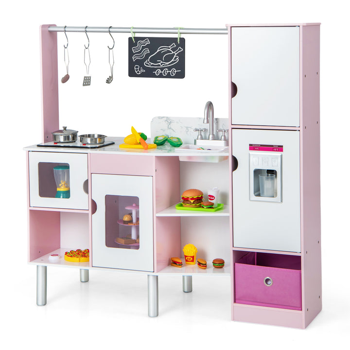 2-in-1 Kids Kitchen and Market Double-sided Play Kitchen-Pink - TidySpaces