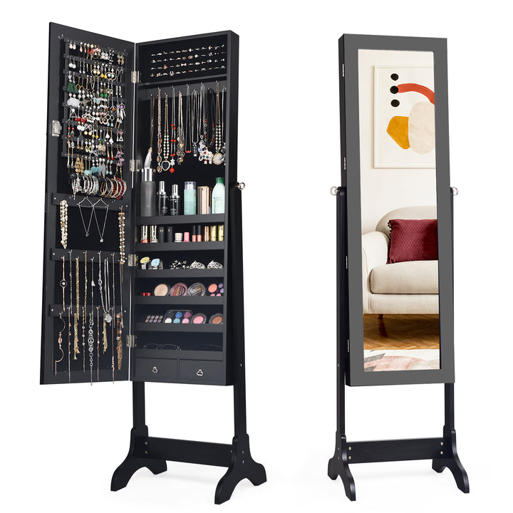 Freestanding Jewelry Cabinet with Full Length Mirror and Drawers Black - TidySpaces