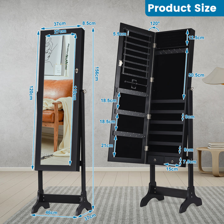 Freestanding Jewelry Cabinet with Full Length Mirror and Drawers - TidySpaces