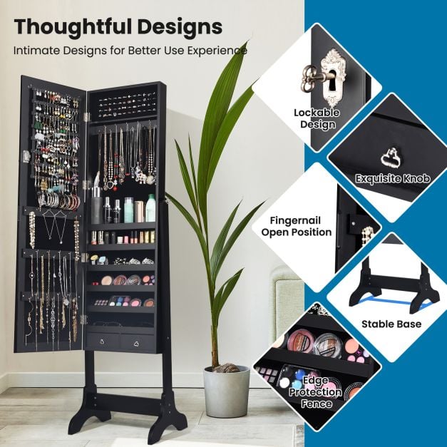 Freestanding Jewellery Cabinet with Full Length Mirror and Drawers - TidySpaces