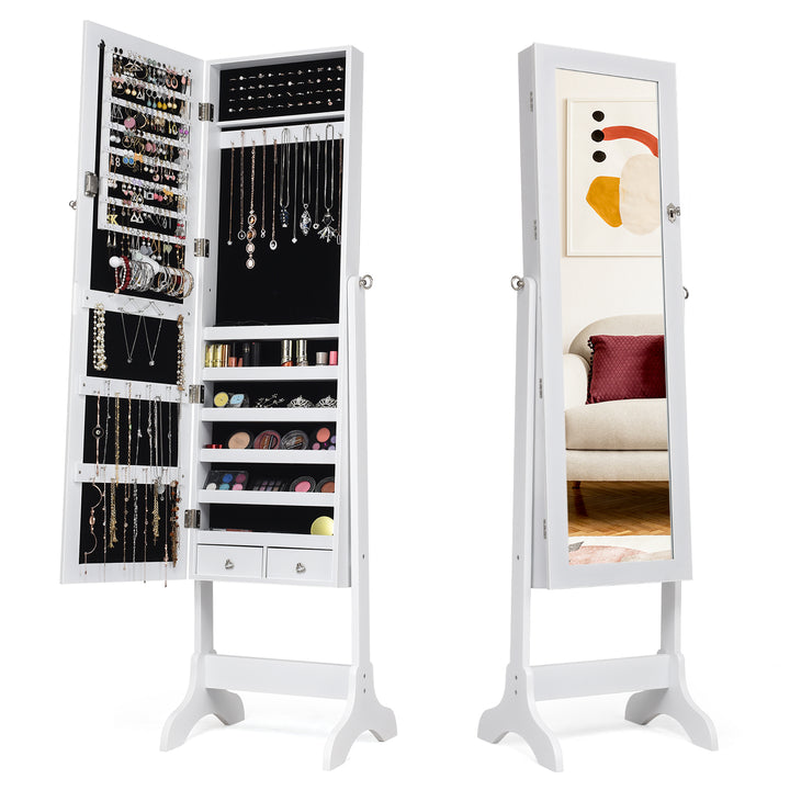 Freestanding Jewelry Cabinet with Full Length Mirror and Drawers White - TidySpaces