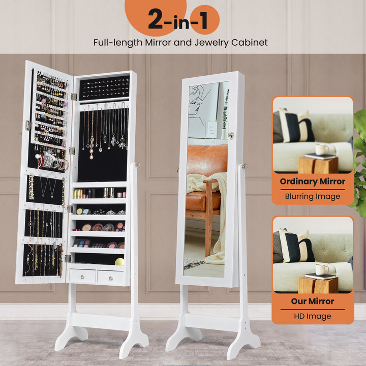 Freestanding Jewelry Cabinet with Full Length Mirror and Drawers - TidySpaces
