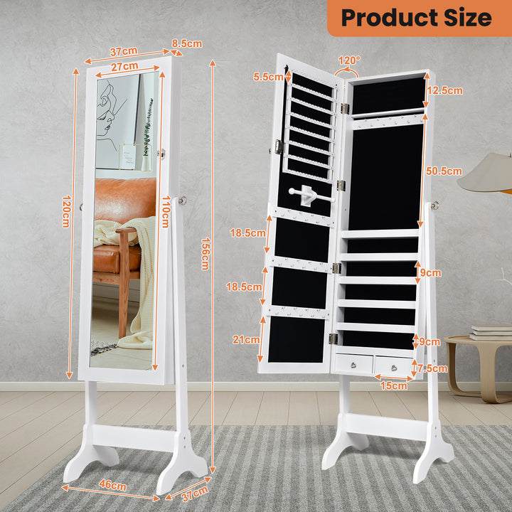 Freestanding Jewelry Cabinet with Full Length Mirror and Drawers - TidySpaces