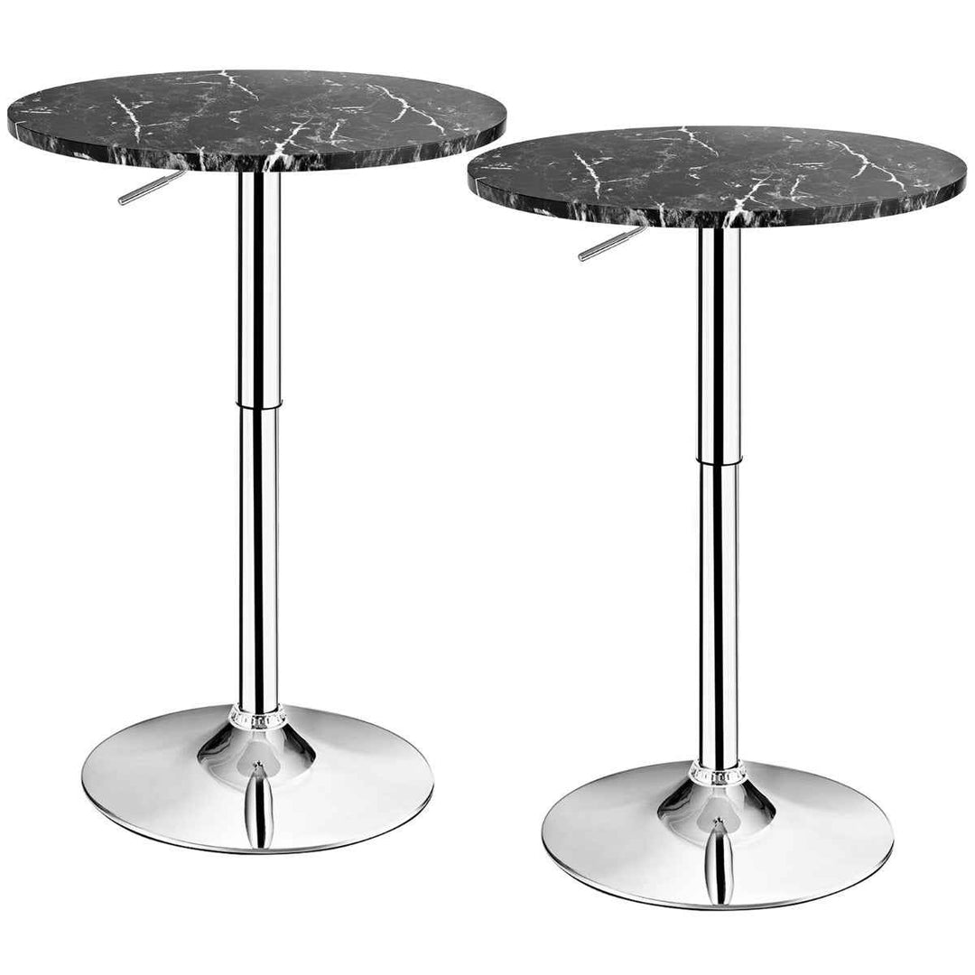 Set of 2 Modern Bar Tables Adjustable Swivel with Marble Patterns