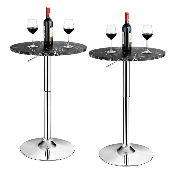 Set of 2 Modern Bar Tables Adjustable Swivel with Marble Patterns