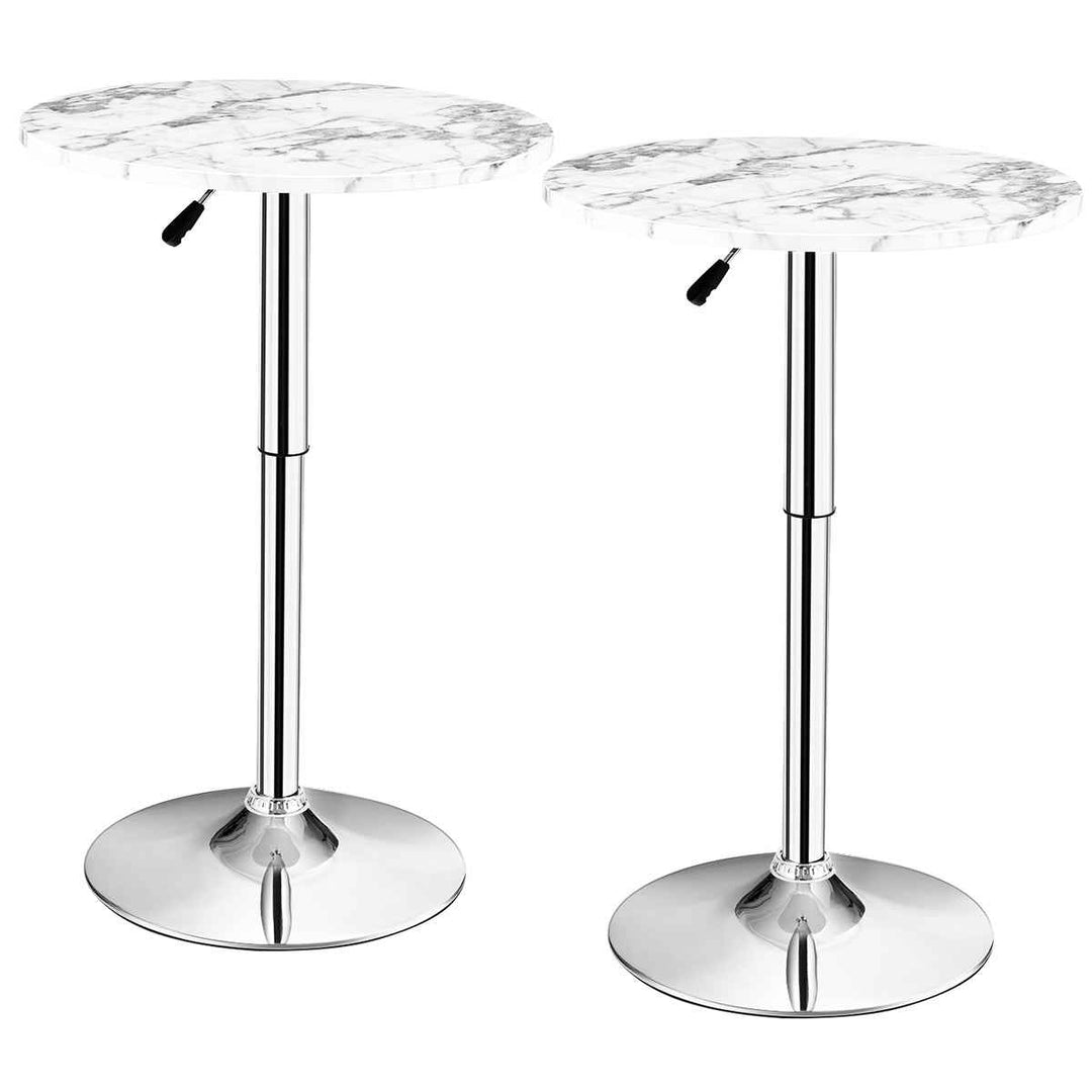 Set of 2 Modern Bar Tables Adjustable Swivel with Marble Patterns
