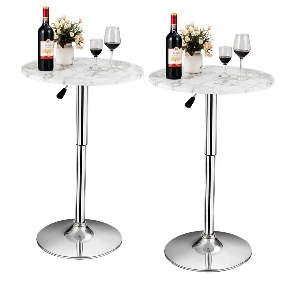 Set of 2 Modern Bar Tables Adjustable Swivel with Marble Patterns