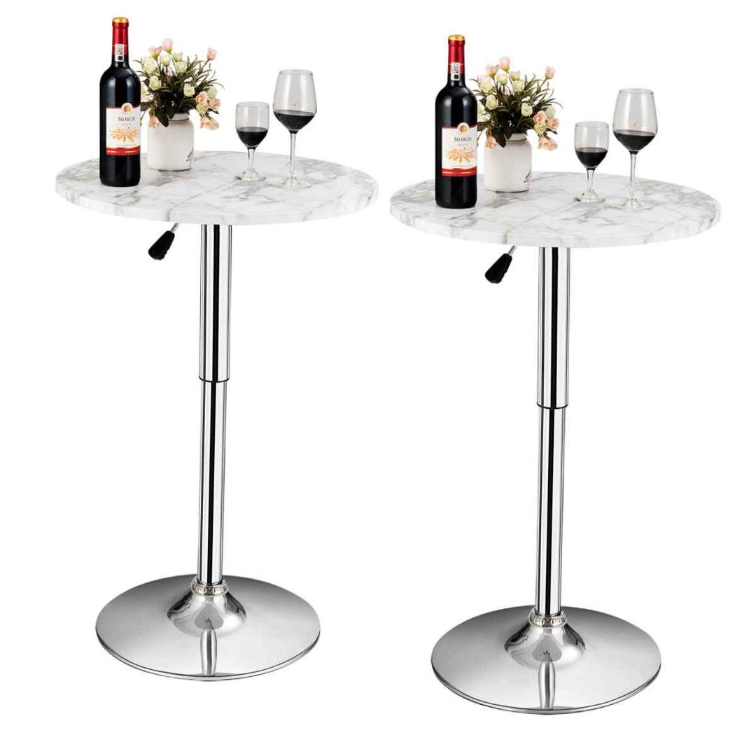 Set of 2 Modern Bar Tables Adjustable Swivel with Marble Patterns