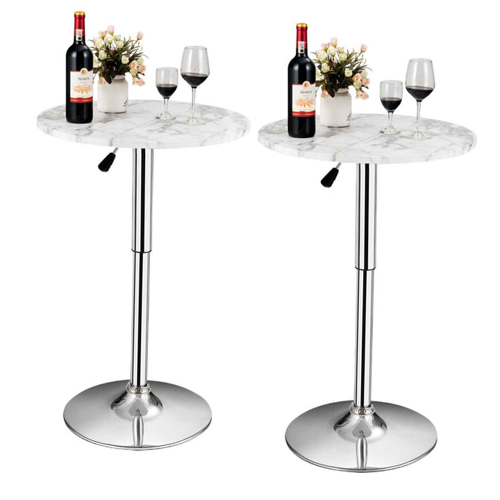 Set of 2 Modern Bar Tables Adjustable Swivel with Marble Patterns
