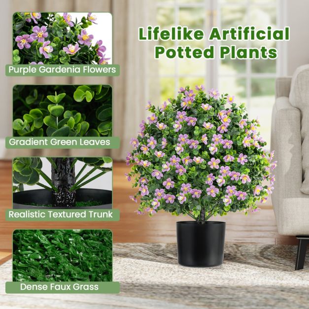 2 Pack Artificial Boxwood Topiary Ball Tree Faux Shrub Bushes-Purple - TidySpaces