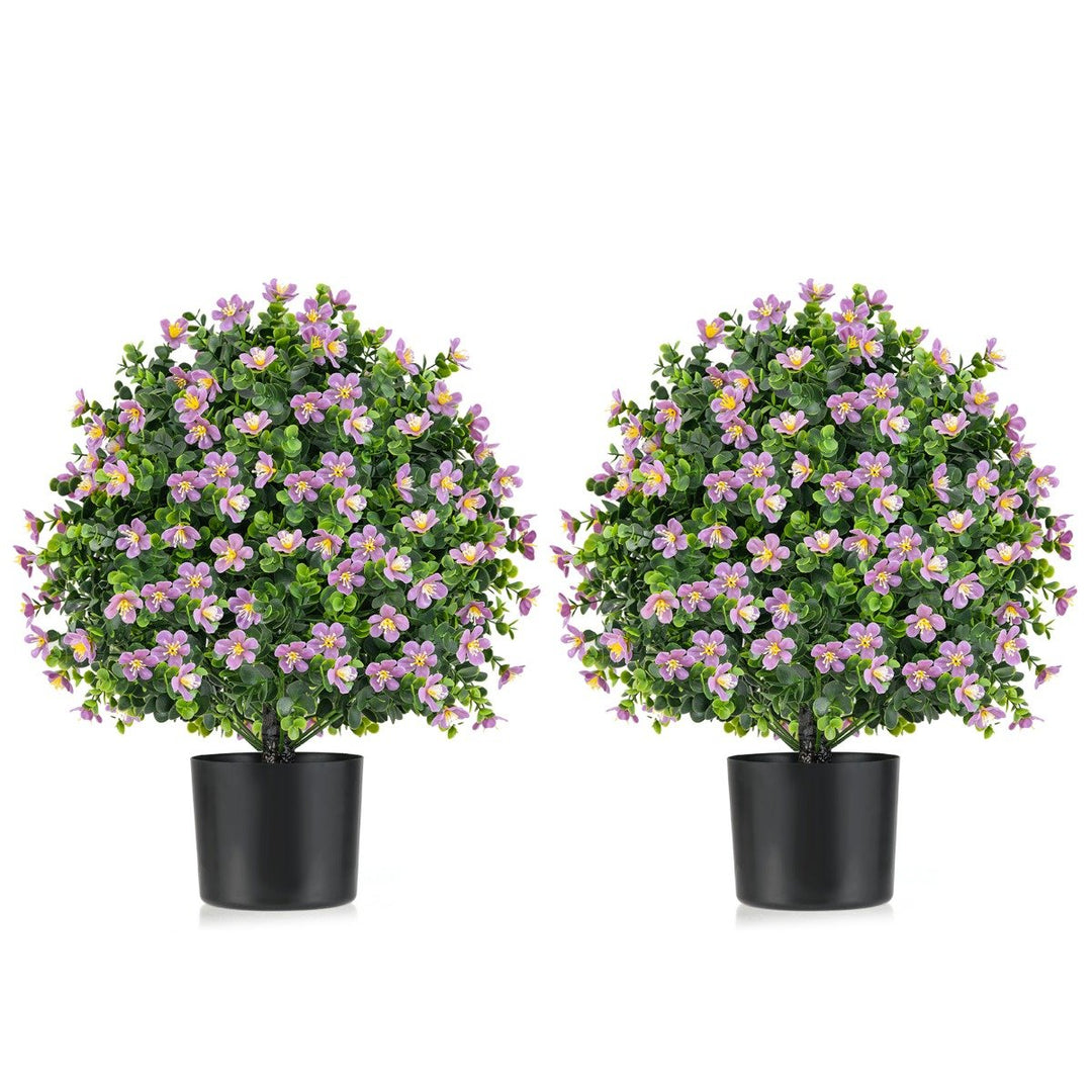 2 Pack Artificial Boxwood Topiary Ball Tree Faux Shrub Bushes-Purple - TidySpaces