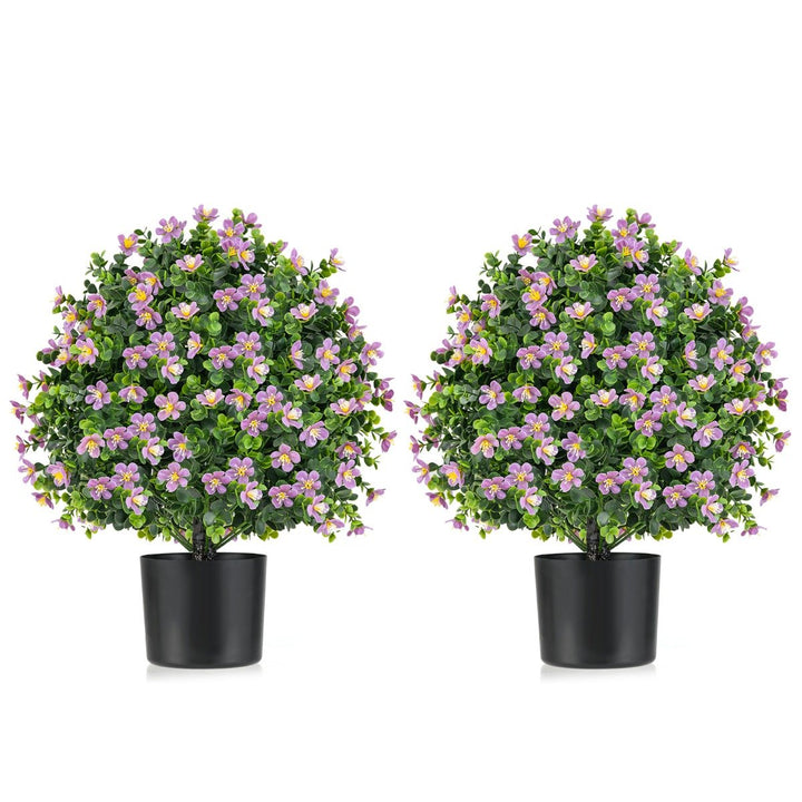 2 Pack Artificial Boxwood Topiary Ball Tree Faux Shrub Bushes-Purple - TidySpaces