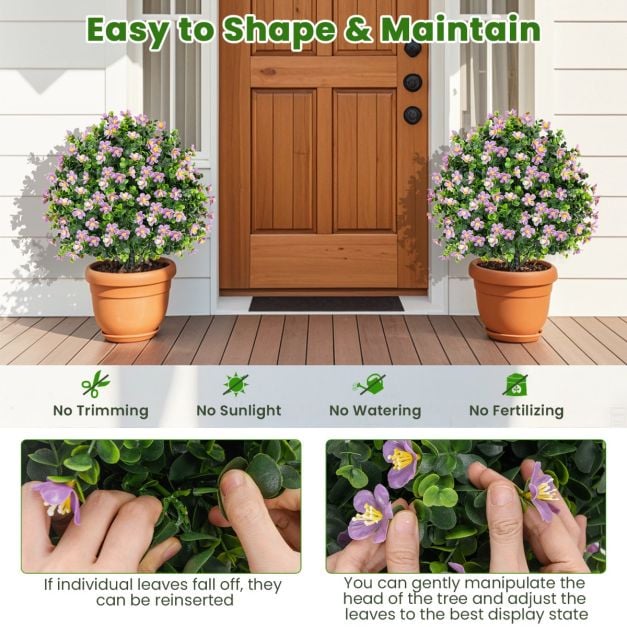 2 Pack Artificial Boxwood Topiary Ball Tree Faux Shrub Bushes-Purple - TidySpaces
