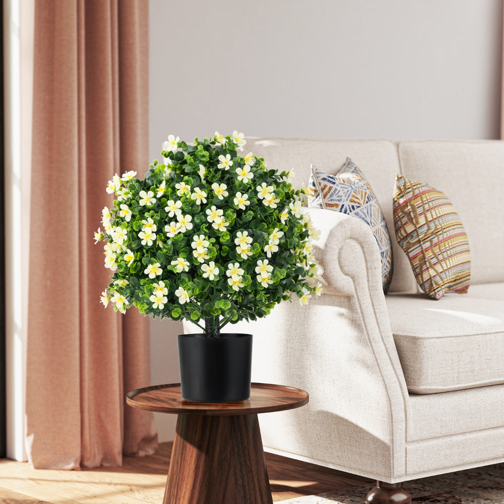 2 Pack Artificial Boxwood Topiary Ball Tree Faux Shrub Bushes-White - TidySpaces