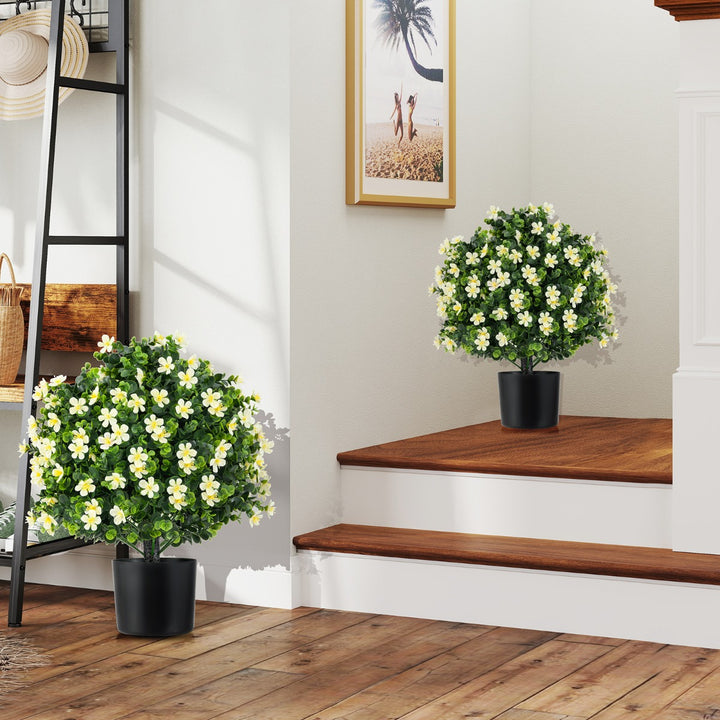 2 Pack Artificial Boxwood Topiary Ball Tree Faux Shrub Bushes-White - TidySpaces