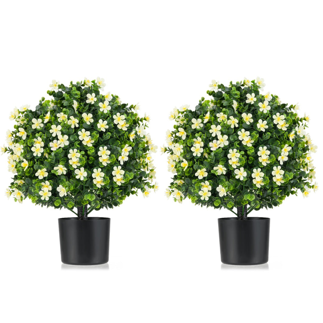 2 Pack Artificial Boxwood Topiary Ball Tree Faux Shrub Bushes-White - TidySpaces