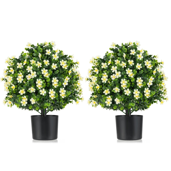 2 Pack Artificial Boxwood Topiary Ball Tree Faux Shrub Bushes-White - TidySpaces