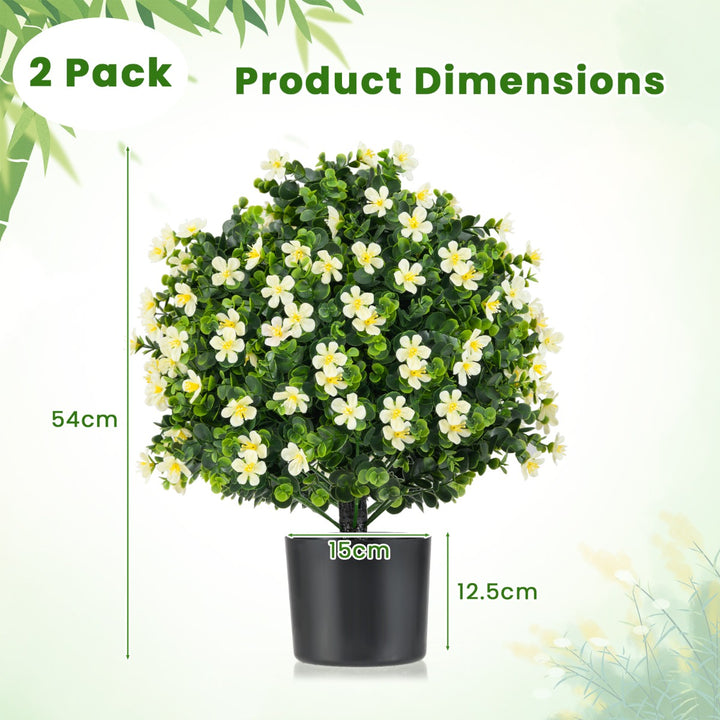 2 Pack Artificial Boxwood Topiary Ball Tree Faux Shrub Bushes-White - TidySpaces