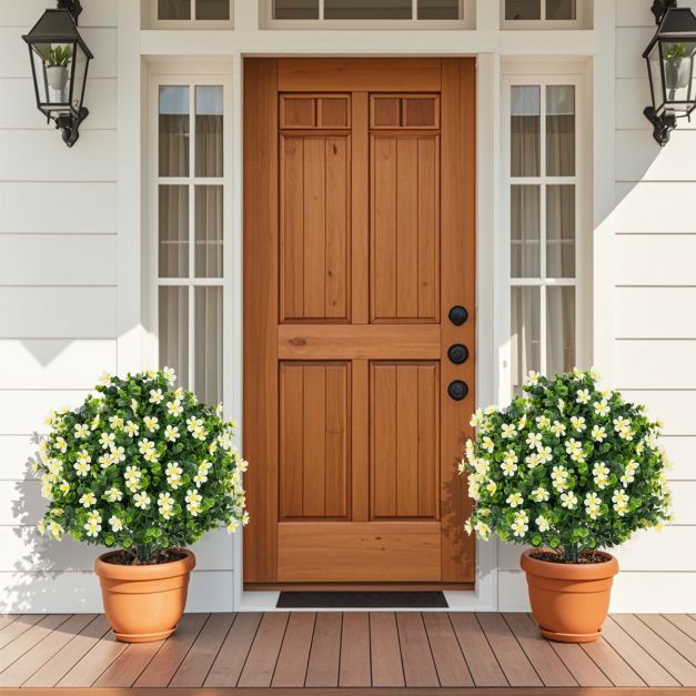 2 Pack Artificial Boxwood Topiary Ball Tree Faux Shrub Bushes-White - TidySpaces