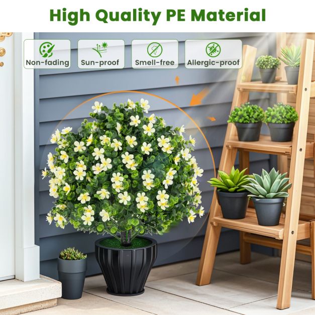 2 Pack Artificial Boxwood Topiary Ball Tree Faux Shrub Bushes-White - TidySpaces
