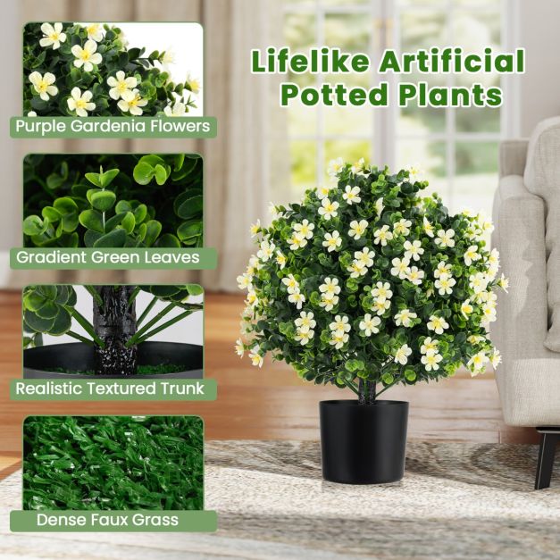 2 Pack Artificial Boxwood Topiary Ball Tree Faux Shrub Bushes-White - TidySpaces