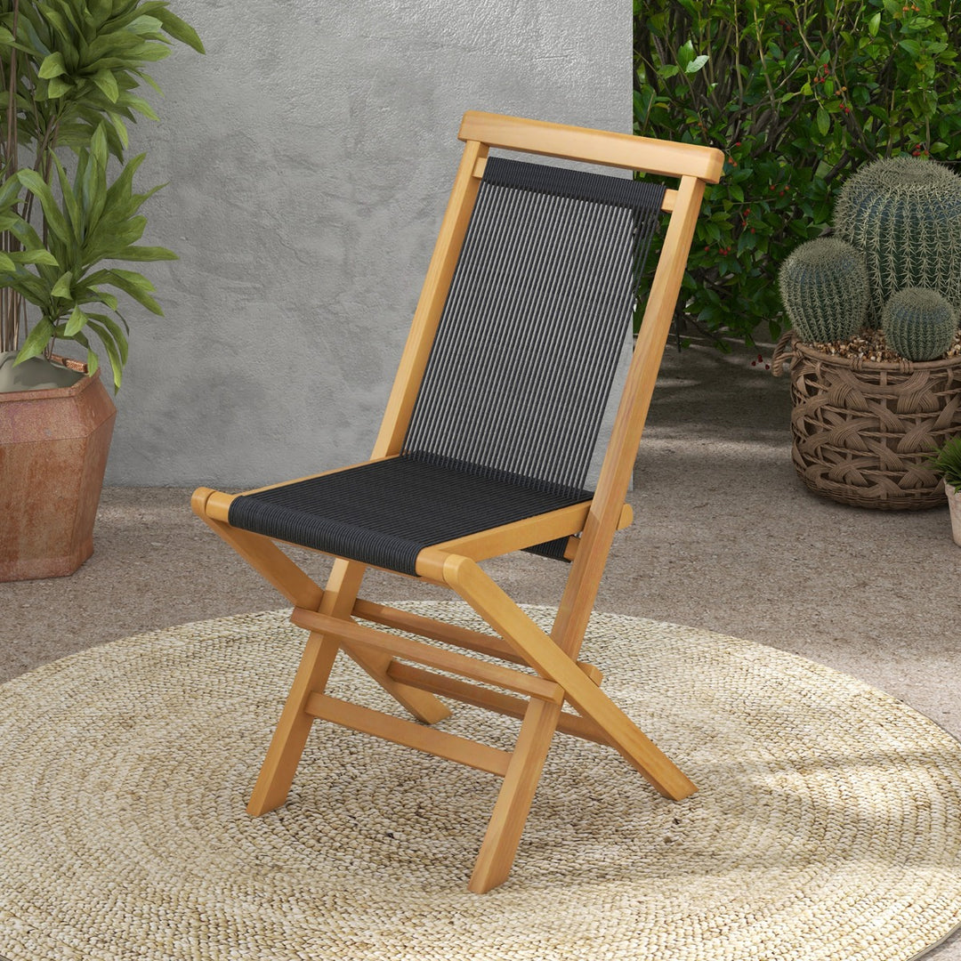 Solid Teak Wood Dining Chairs with Woven Rope Seat and Quick-Folding Portable Design - TidySpaces