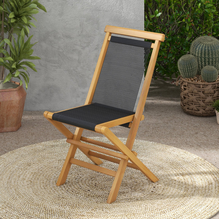 Solid Teak Wood Dining Chairs with Woven Rope Seat and Quick-Folding Portable Design - TidySpaces